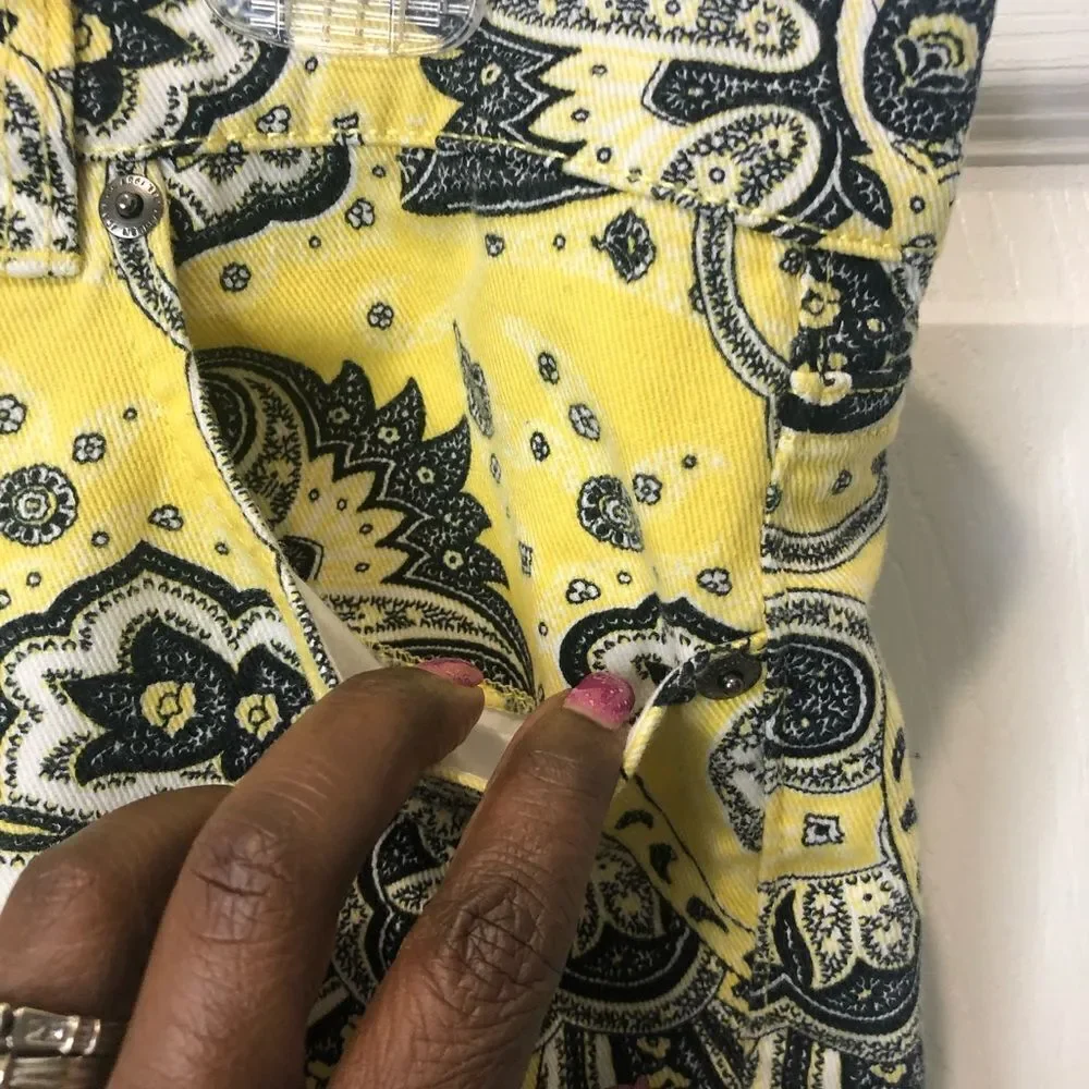 Ralph Lauren LRL Lauren Jeans yellow paisley print capris pants jeans, size 10 - Picture 6 of 14